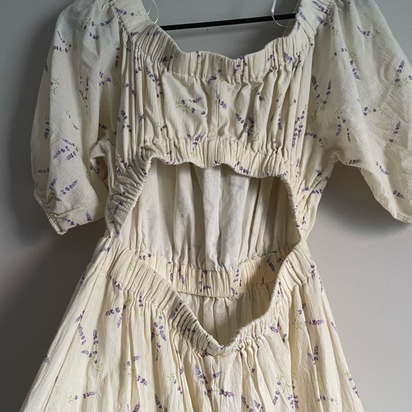 H&M 100% Cotton Lavender Open Back Puff Sleeve Midi Dress - Picture 5 of 12